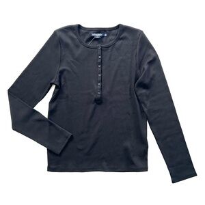 Pendleton Black Fitted Ribbed Pima Cotton Stretch Knit Long Sleeve Henley Shirt